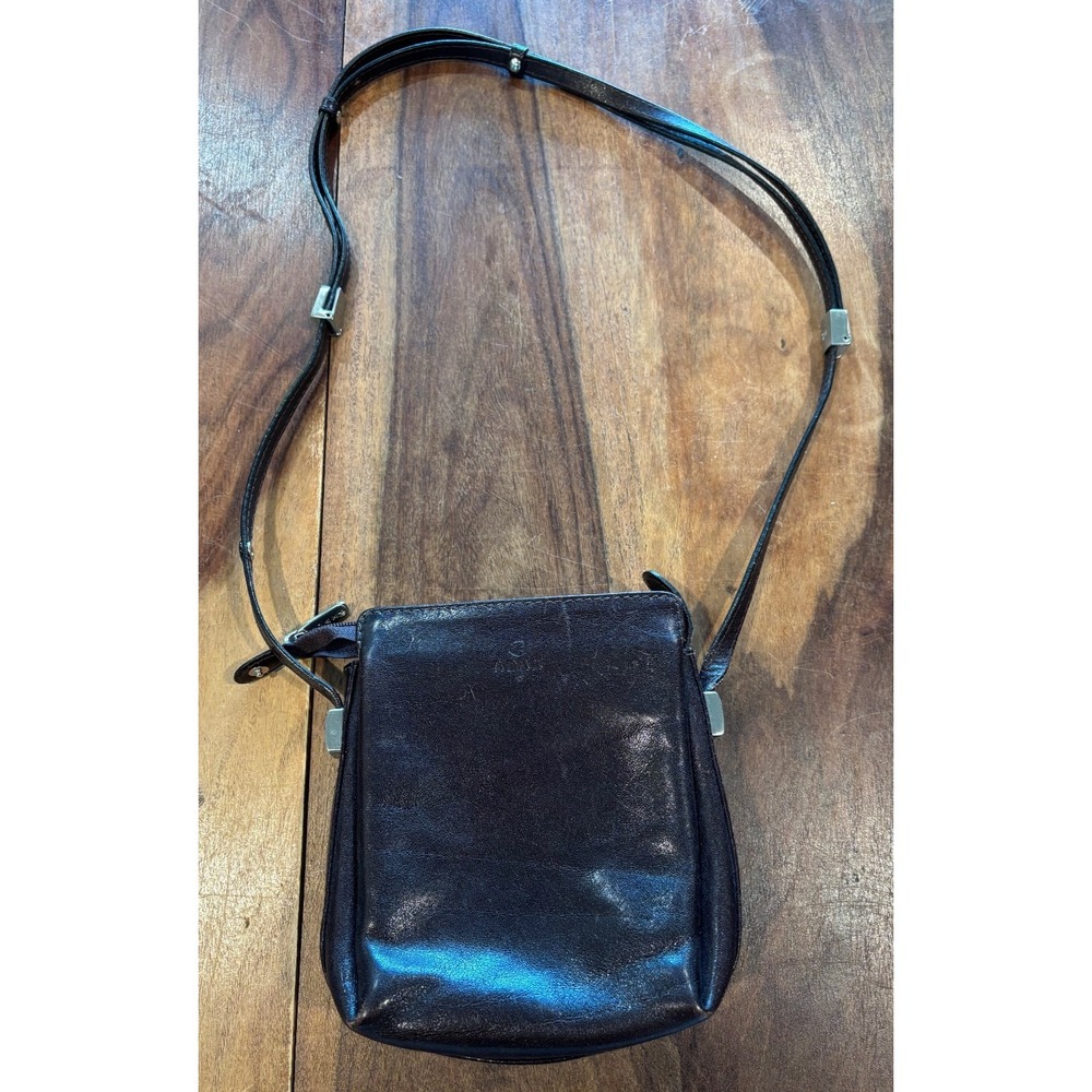 ADAX dark chocolate brown leather crossbody bag purse shoulder  7.5" X 6.5" X 2"